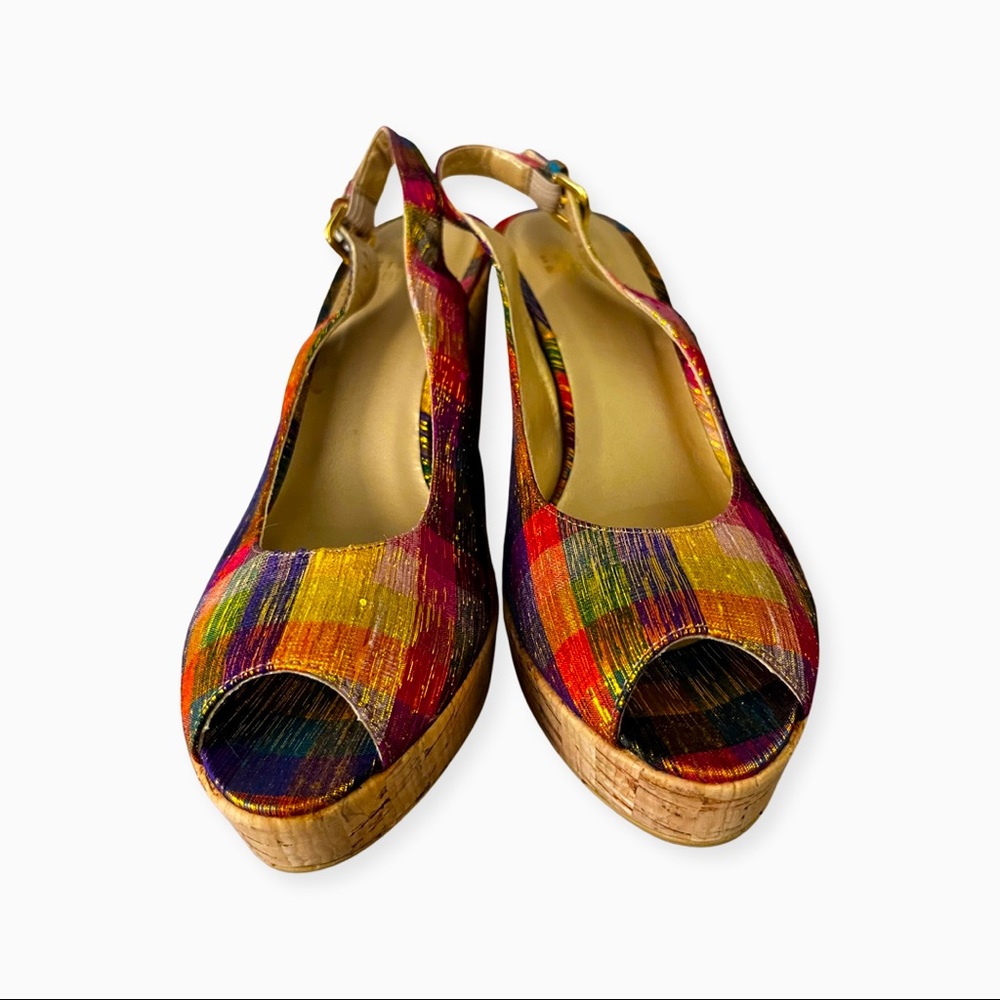 Stuart Weitzman rainbow peep toe wedges